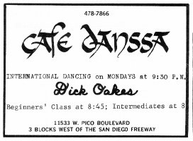 Cafe Danssa Advertisement for Dick Oakes 1977