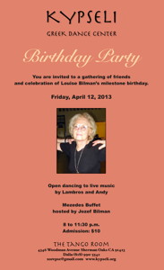 Louise Bilman's 90th birthday flyer