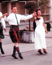 Hugh and Nina Thurston dancing at Queen Elizabeth Plaza, Vancouver.